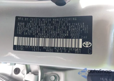 2025 Toyota Corolla Le from USA, damaged, VIN 5YFB4MDE4SP322207